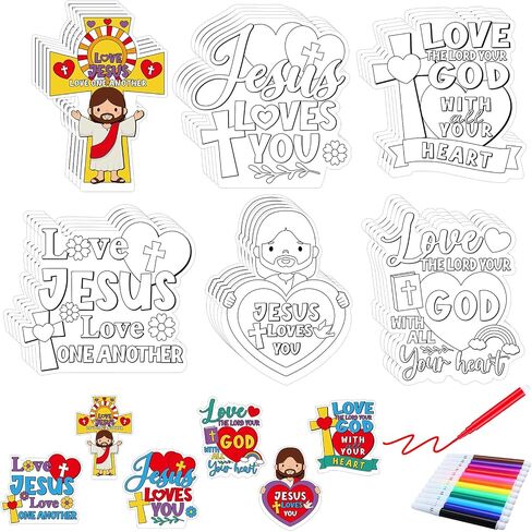 30 Sets Cross Crafts Color Your Own Jesus Loves Me Magnet for Kids DIY Christian Religious Coloring Cross Craft Ornaments for Sunday School Gift Party Supplies School Art Fun Home Activities in Saudi Arabia