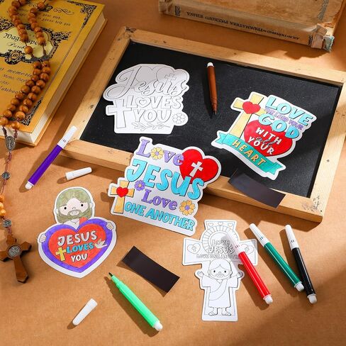 30 Sets Cross Crafts Color Your Own Jesus Loves Me Magnet for Kids DIY Christian Religious Coloring Cross Craft Ornaments for Sunday School Gift Party Supplies School Art Fun Home Activities in Saudi Arabia