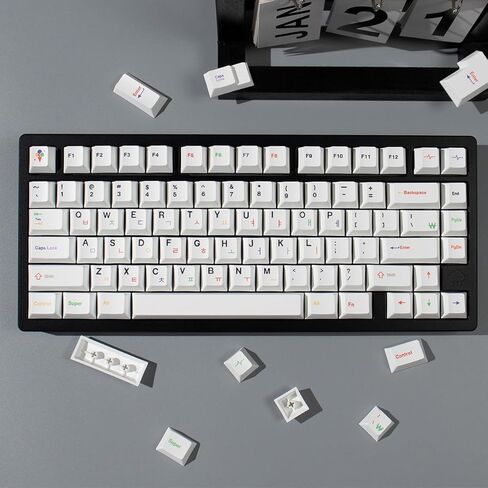 PBT Keycaps, 144 Keys Keycap Set, Beige Korean White Keycaps, Custom Keyboard Keycap Dye-Sublimation, Cherry Profile Keycaps for 65% 70% 75% 100% Gateron Cherry Mx Switches Mechanical Keyboard in Kuwait