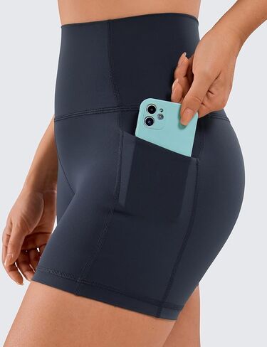 CRZ YOGA Women's Naked Feeling Biker Shorts - 4'' High Waisted Yoga Gym Spandex Shorts Side Pockets Grey Sage Small in Saudi Arabia