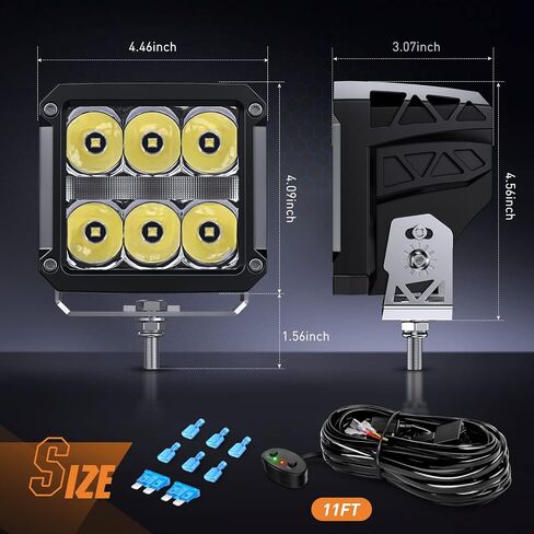 Nilight 3.2 Inch Square LED Pod Lights with DRL 20W 2510LM 10° Super Spot Light 16AWG Wiring Harness Kit for Auxiliary Offroad LED Driving Ditch Lights for Truck UTV ATV SUV 4x4, 5 Years Warranty in Saudi Arabia