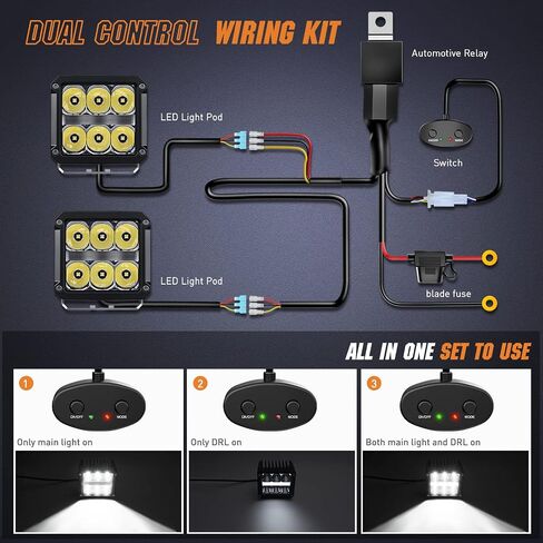 Nilight 3.2 Inch Square LED Pod Lights with DRL 20W 2510LM 10° Super Spot Light 16AWG Wiring Harness Kit for Auxiliary Offroad LED Driving Ditch Lights for Truck UTV ATV SUV 4x4, 5 Years Warranty in Saudi Arabia