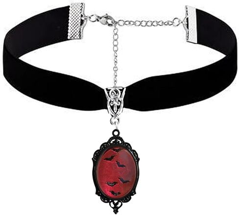 Gothic Velvet Victorian Choker Necklace,Vintage Stardust Crystal Cameo Necklace Goth Red Gem Pendant Necklace Punk Satan Demon Necklace Halloween Jewelry Gift for Women in Saudi Arabia