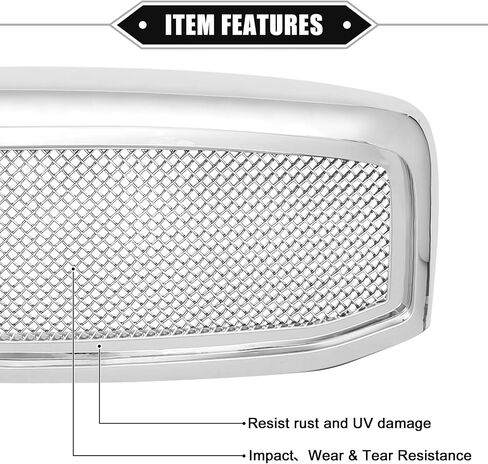 Mesh Front Hood Bumper Grille Grill Compatible for Dodge for Ram 1500/2500/3500 2006-2009, Durable, ABS, Gloss Black Front Bumper Upper Grill Grille in Saudi Arabia