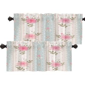 Batmerry Pink Shabby Rose Valance Curtains, Chic Window Treatment Kitchen Valances Multilayer Polyester Blackout for Living Room/Bathroom, 2 Pack 52x16 inches
