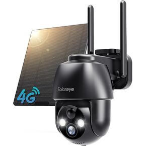 Solareye 4G LTE Cellular Solar Security Cameras Wireless Outdoor, 2K No WiFi Camera with Solar Panel, PIR Detection, Spotlight for Color Night Vision, 2-Way Audio, Instant Alert (SIM Card Included)