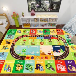 ABC Kids Rug for Playroom 59"×39.4" Ocean Rug Baby Play Mat Alphabet Rug Sea Animal Number Shape Classroom Rug Kids Playroom Rug Early Learning Carpet for Preschool Toddlers