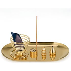 5 in 1 Incense Burner, Sage Holder, Copper Incense, Palo Santo Sticks Holder, 6.9 inches Alloy Cone Ash Catcher, Incense Coilfor Meditation Yoga Room