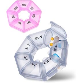 7 Day Pill Box, Pill Organizer, Pill Case, Pill Container, Weekly Pill Organizer, Pill Holder, Pill Box 7 Day, Pill Dispenser, Round Pill Containers for Fish Oil Medicine Supplements(2PCS)