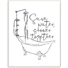 Stupell Industries Shower Together Funny Ink Drawing Bathroom, Design by Milli Villa Wall Art, 16 x 20, Canvas