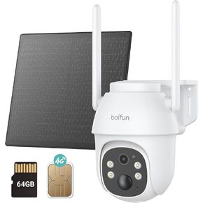 BOIFUN 4G LTE Cellular Solar Security Cameras Wireless Outdoor, 2K No WiFi Solar Security Camera, 360°Live View, 2 Way Talk, Smart Motion Detection, Color Night Vision(64G SD & SIM Card Included)