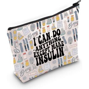 LEVLO Funny Diabetes Awareness Cosmetic Make Up Bag Diabetic Gift I Can Do Anything Except Make Insulin Makeup Zipper Pouch Bag For Women Girls