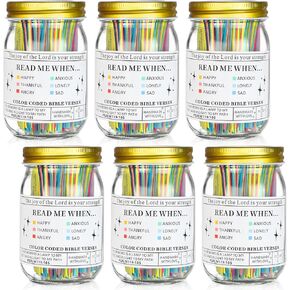 6 Pcs Bible Verses in a Jar for Emotions and Feelings Glass Prayer Jar with 72 Pcs Coloring Scripture Cards Daily Motivational Scripture Prayer Hope Jar for Women Men Christian Church Gift