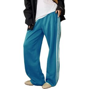 UAURORAO النساء Y2k السراويل الترنك فضفاض مخطط ركض Sweatpants مرونة الخصر اللون كتلة المظلة السراويل مع جيوب