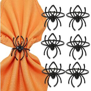 6 Pieces Halloween Spider Napkin Rings Spooky Napkin Ring Holder Metal Alloy Serviette Buckle Ring for Halloween Party Kitchen Dinner Table Decorations (Black Spider)