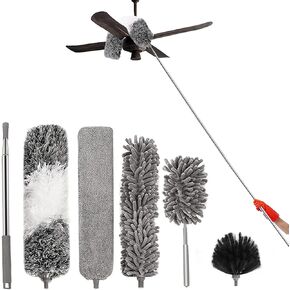 منفضة ShineMe مكونة من 6 قطع مع عمود تمديد، منفضة من الألياف الدقيقة قابلة لإعادة الاستخدام مع عمود تلسكوبي ورأس منفضة مختلفة لتنظيف الأسقف العالية والجدران والمراوح ونسيج العنكبوت والفجوات والمكفوفين والأثاث والسيارات... in Kuwait