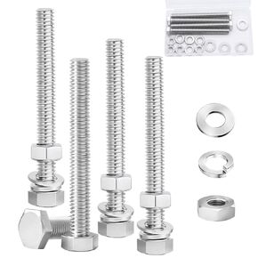 4 Sets 3/8-16 x 5 Stainless Steel Hex Head Screws Bolts, Nuts, Flat & Lock Washers, 18-8(305) Full Thread