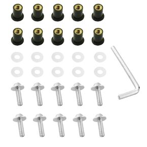 ZYAMY 10PCS M5 Rubber Well Nut Expanded Brass Nut with Stainless Steel Screw Universal Motorcycle Fastener Motorcycle Windshield Windshield Screws for Canoes Boats Kayaks