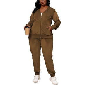 Tycorwd Women's Plus Size Two Piece Outfits Velour Sweatsuits Sets Long Sleeve Loungewear Tracksuit Sets