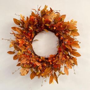 NeoL'artes 20 Inch Fall Wreath Artificial Pumpkin Wreaths for Front Door Porch Autumn Door Wreath with Orange Eucalyptus Leaves Berries for Thanksgiving Day Harvest Festival Celebration