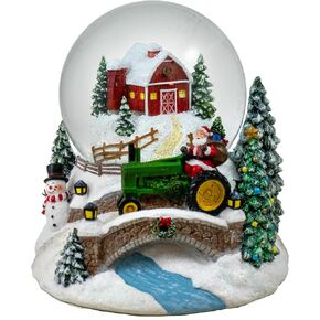 100MM Musical Christmas Barn and Tractor Snow Globe by The San Francisco Music Box
