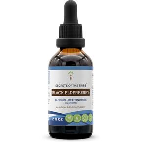 Secrets of the Tribe Black Elderberry Alcohol-Free Tincture (Glycerite) 680 mg USDA Organic Black Elderberry (Sambucus Nigra) Dried Berry (4 Fl Oz) Immune Support Supplement