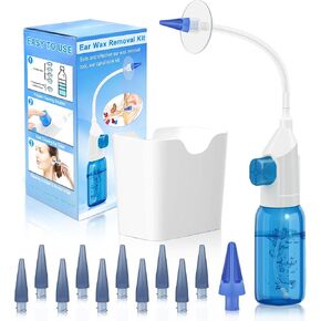 Ear Wax Removal, Ear Wax Removal Tool, Manual Ear Irrigation Flushing System, Ear Flushing Kit, Ear Cleaner System for Adults & Kids, Safe and Effective to Clean Ear Built Up Wax
