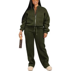 PINSV Women's 2 Piece Outfits Sweatsuits Full Zip Sweatshirts Wide Leg Sweatpant Set Tracksuit