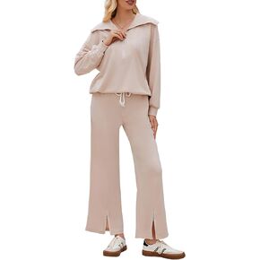 Women's 2-Piece Oversized Tracksuit Half Zip Outfits Sweatpants Sweatsuit Matching Lounge Set Trendy for Fall 2024