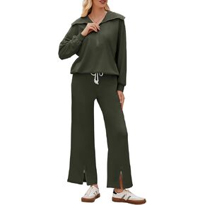 Women's 2-Piece Oversized Tracksuit Half Zip Outfits Sweatpants Sweatsuit Matching Lounge Set Trendy for Fall 2024