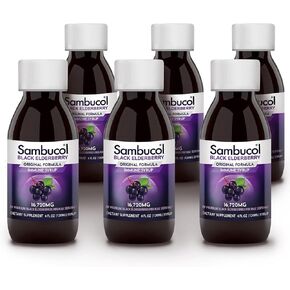 Sambucol Black Elderberry Syrup - Sambucus Elderberry Syrup for Adults Immune Support, Elderberry Liquid, Elderberry Extract, Original Sambucus Elderberry Syrup Bulk, Gluten Free - 4 Fl Oz (Pack of 6)