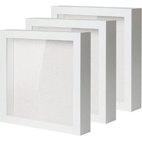Shadow Box Frame 3 Pack 8x8 Shadow Box Display Case with Solid Wood Frame and Removable Glass Window Memory Box for Memorabilia Photos Awards Medals Gift (White)