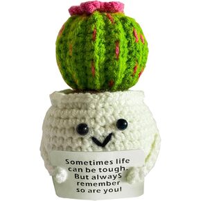 Handmade Emotional Support Pickle Crochet Positive Cactus handmade Knitted Cute Funny Potato Emotional Positive Life Doll Ornaments Gifts with Encouraging Card forFriends Room Office Desktop Decor