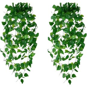 Fake Hanging Plants(2pcs) for Room Decor, Artificial Ivy Vines Greenery Garlands for Home Bedroom Living Aesthetic Kitchen Office Wall Patio Bookshelf, Indoor,Outdoor Decorations(No Basket)