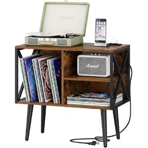 خزانة حامل مشغل التسجيل YINMIT، حامل القرص الدوار مع محطة شحن ومنفذ USB، طاولة مشغل التسجيل مع تخزين الفينيل، تحمل ما يصل إلى 200 ألبوم، طاولة عرض التسجيل للألبومات والكتب والمجلات in Kuwait