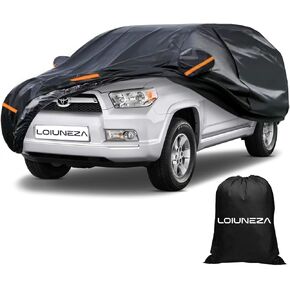 غطاء سيارة مناسب لسيارة Toyota Land Cruiser، غطاء سيارة SUV 210D مقاوم للماء في جميع الأحوال الجوية، 6 طبقات أغطية خارجية كاملة مع باب بسحاب وأشرطة مقاومة للرياح، جيب مرآة للحماية من غبار المطر الثلجي