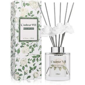 L'odeur Vill Reed Diffuser Set, 6.7 oz Red Rose Scented Diffuser with 6 Sticks, Reed Diffuser with 3 Artificial Rose Home Fragrance for Bathroom Shelf Decor