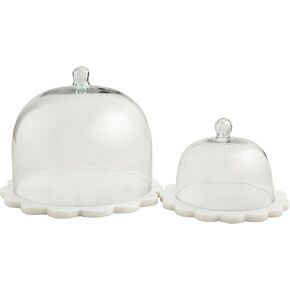 Mud Pie Scalloped Marble Cloche Set, 10" x 10", WHITE