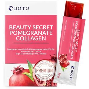 BOTO Beauty Secret Pomegranate Collagen 20g - Korean Beauty Collagen Jelly Stick, Low Molecular Fish Collagen, Pomegranate Flavored - Packs of 15
