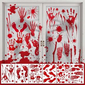 Scary Halloween Bloody Stickers: 8 PCS Spooky Waterproof Easy Peel-and-Stick Handprints for Indoor & Outdoor Party Decor