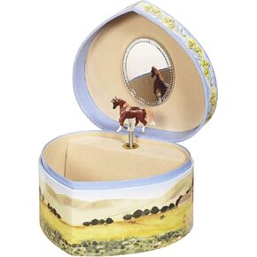 Love Of Horses Heart Musical Jewelry Box for Girls Jewelry Items – Boys Treasure Chest to Store Coins Bands & Accessories – Ideal for Birthdays Valentine's Gifts