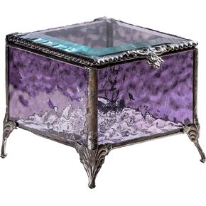 J Devlin - Purple Stained Glass Box Decorative Keepsake Jewelry Display - Box 836