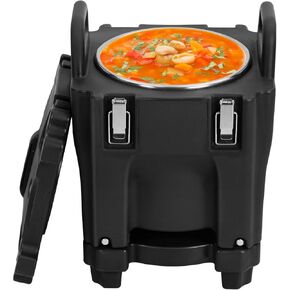 Insulated Food Pan Carrier -Top Load, Includes Spoon, Wheel and Lock, 20L Capacity, Stainless Steel Liner, Portable for Catering, Family Gathering, Canteen, Restaurant Black