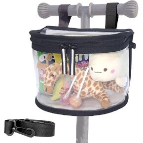 Kids Bike Basket - Transparent Bicycle, Scooter Handlebar Front Bag - Convert to Crossbody Bag (Black Velcro Strap)
