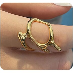 Chunky Gold Liquid Texture Rings, Adjustable Irregular Geometric Metal Opening Thumb Rings, Dainty Statement Jewelry Gifts for Women Teen Girls