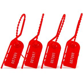 50pcs Plastic Tamper Seals for Fire Extinguisher, Breakaway Seals, Numbered Disposable Self-Locking Zip Ties, for First Aid Kits, Clothes, Bags (Red, 50pcs)