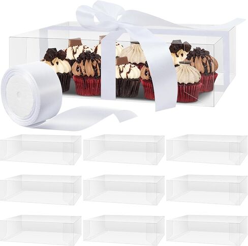 12 قطعة من علب الكيك مقاس 14 × 10 × 4 بوصة، علبة كعك شفافة، علبة كعك مستطيلة، صناديق مخبوزات مع شريط PVC، صندوق حلوى كبير لربع ورقة كعكة، معجنات، خبز، كب كيك، دونات، تغليف بسكويت in Kuwait