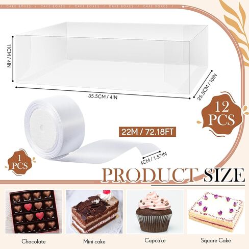 12 قطعة من علب الكيك مقاس 14 × 10 × 4 بوصة، علبة كعك شفافة، علبة كعك مستطيلة، صناديق مخبوزات مع شريط PVC، صندوق حلوى كبير لربع ورقة كعكة، معجنات، خبز، كب كيك، دونات، تغليف بسكويت in Kuwait