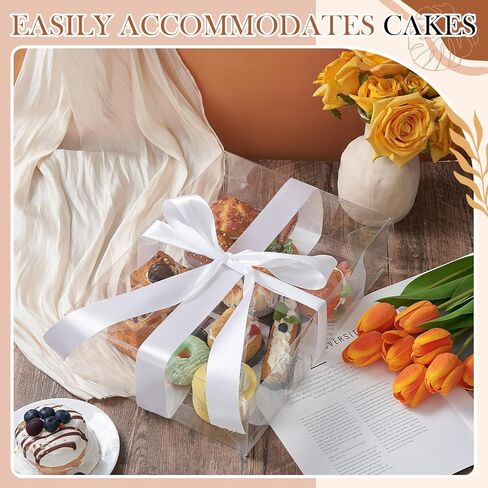 12 قطعة من علب الكيك مقاس 14 × 10 × 4 بوصة، علبة كعك شفافة، علبة كعك مستطيلة، صناديق مخبوزات مع شريط PVC، صندوق حلوى كبير لربع ورقة كعكة، معجنات، خبز، كب كيك، دونات، تغليف بسكويت in Kuwait