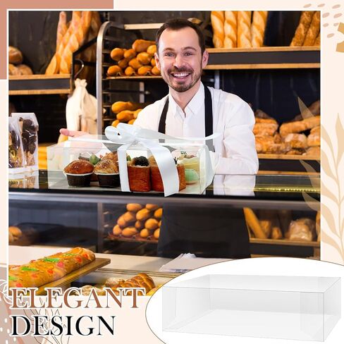 12 قطعة من علب الكيك مقاس 14 × 10 × 4 بوصة، علبة كعك شفافة، علبة كعك مستطيلة، صناديق مخبوزات مع شريط PVC، صندوق حلوى كبير لربع ورقة كعكة، معجنات، خبز، كب كيك، دونات، تغليف بسكويت in Kuwait